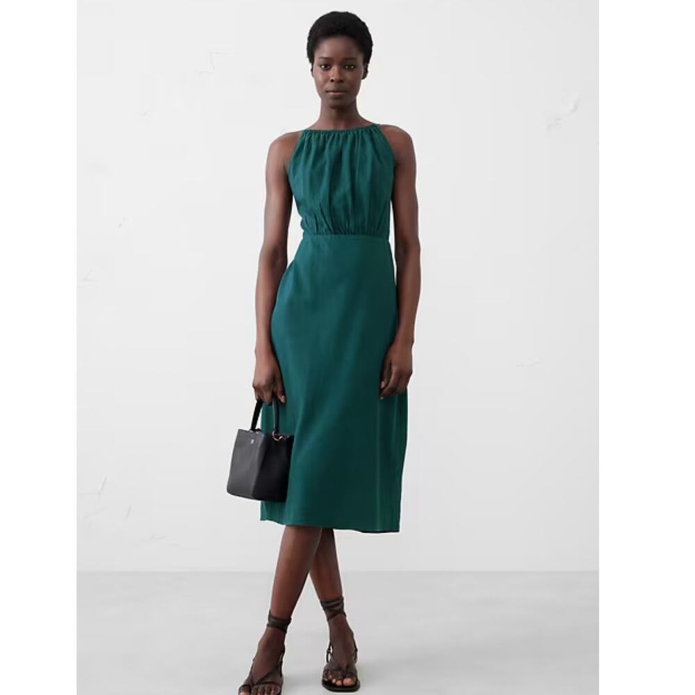 Banana Republic Linen Blend High Neck Midi Dress Size 00 NWT